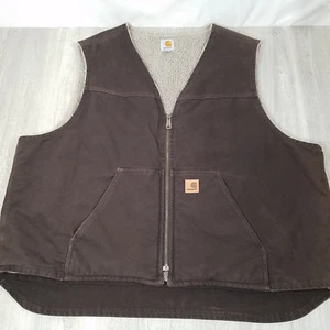 Vintage Carhartt Herren Sherpa gefütterte Weste Canvas braun Größe XXXL 3XL V26 DKB - Bild 1 von 8