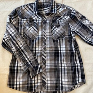 Affliction Mens Long Sleeve Shirt Sz Large Gray Embroidered Y2K - Picture 1 of 9
