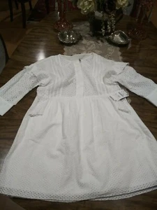 ZARA white Open Cutwork Embroidered Mini dress W sleeves Button pleats ruffles - Picture 1 of 7