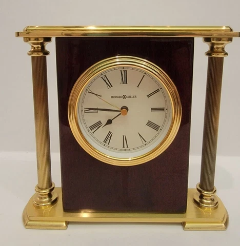 Howard Miller Mantle/Shelf  Clock 645-104 Brass Columns  and Rosewood  Veneer Cover