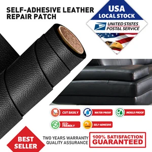 Leather Repair Black Self-Adhesive Patch for Car Seats Couch Furniture Sofa Seat - Picture 1 of 26