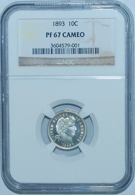 1893 NGC PR67CAM Cameo Proof Strike Barber Dime - Image 1 of 2