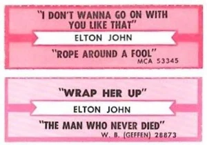 ELTON JOHN ~ Menge Juke Box Etiketten ~ KOSTENLOSER VERSAND - Bild 1 von 1