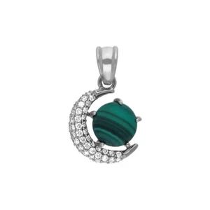 0.32Ct Round Moissanite Anniversary Gift 14K White Gold Plated Malachite Pendent - Picture 1 of 4