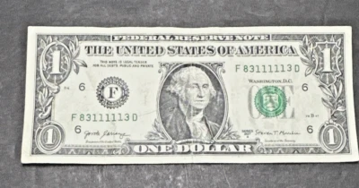 fancy serial number five in a row trinary F83111113D - Image 1 of 4