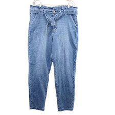 Energie Womens Paperbag Waist Skinny Jeans 19 (11) Blue Stone Wash Denim Belted