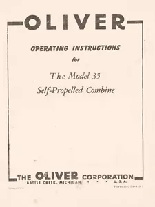 Oliver Model 35 Self Propelled Combine Operators Manual - Picture 1 of 1