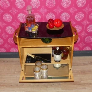 individueller 60er Jahre Barschrank Minibar auf Rollen Hausbar retro Glas schwar - Bild 1 von 12