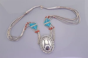 "Collar Concho 925 ovalado plata esterlina turquesa coral Carolyn Pollack 20" - Imagen 1 de 6