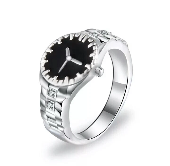 Uhrenring versilbert / Women's ring clock watch silver plated - Bild 1 von 4