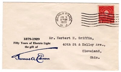 #654 Electric Light Edison 1929 FDC - Planty #37 H.H. Griffin  - Image 1 of 2