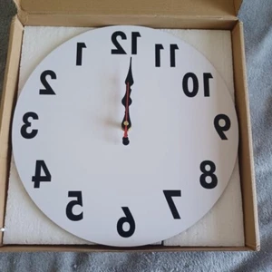 12" Round Wood Kitchen Living Room Wall Art Backwards Face Hanging Wall Clock - Picture 1 of 2