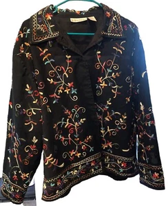 Dressbarn Women’s Sz L Blazer Embroidered Jacket Colorful Floral Black Fall VTG - Picture 1 of 16