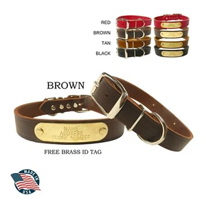 WARNER SPORTING CUMBERLAND LEATHER DOG COLLAR BROWN 23" FREE ENGRAVED ID TAG - Bild 1 von 6