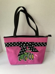John Deere Tractor Embroidered Purse Small Shoulder Tote Hot Pink Polka Dot NWOT - Picture 1 of 7