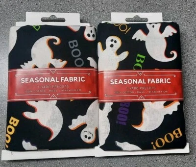 Seasonal Fabric 1-Yard Cotton Precut Material Ghosts ~ Boo! Lot of 2 Packages - Image 1 of 4
