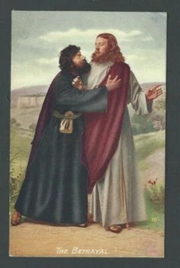 Ca 1920 PPC Der Verrat Judas verrät Jesus für 30 Stück Silber Münze - Bild 1 von 1