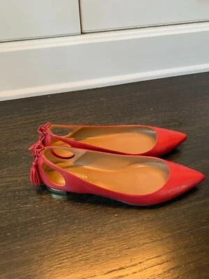 $695 AQUAZZURA Rojo Forever Marilyn Pisos de Ballet EUR-37 US-7 Foto 1 de 4