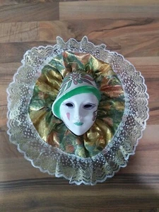 PIERROT Woman Face Mask Painted Ceramic Art Deco Wall Hanging Mardi Gras - Picture 1 of 7