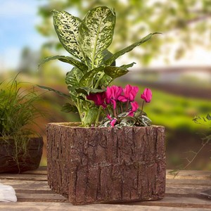 Blumentopf Pflanzkübel Blumenkübel Blumenkasten Holz Optik Polyresin 25x24x18 cm