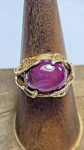 10K Yellow Gold Oval Star Ruby Ring Size 8.5 - Picture 1 of 10