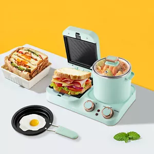 3in1 Breakfast Station Electric Mini Toaster Bread Sandwich Machine Non-stick  - Picture 1 of 12