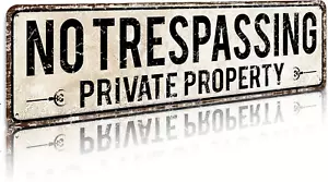 Private Property No Trespassing Warning Sign 4''X16'' Retro Tin Signs Vintage Me - Picture 1 of 7