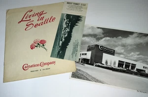 Carpeta promocional Clavely Dairy Living In Seattle foto boleto de gira de fábrica años 50 - Imagen 1 de 6