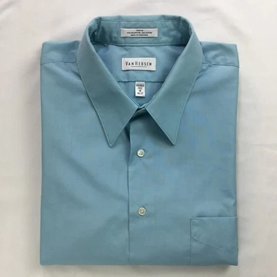 Camisa Van Heusen Para Hombres 18 36-37 Azul Teal Popelina Sin Arrugas Manga Larga Utilitaria Foto 1 de 4