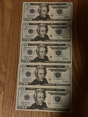 5,Crisp, Consecutive $20 2017 A Series Bills - Image 1 of 4