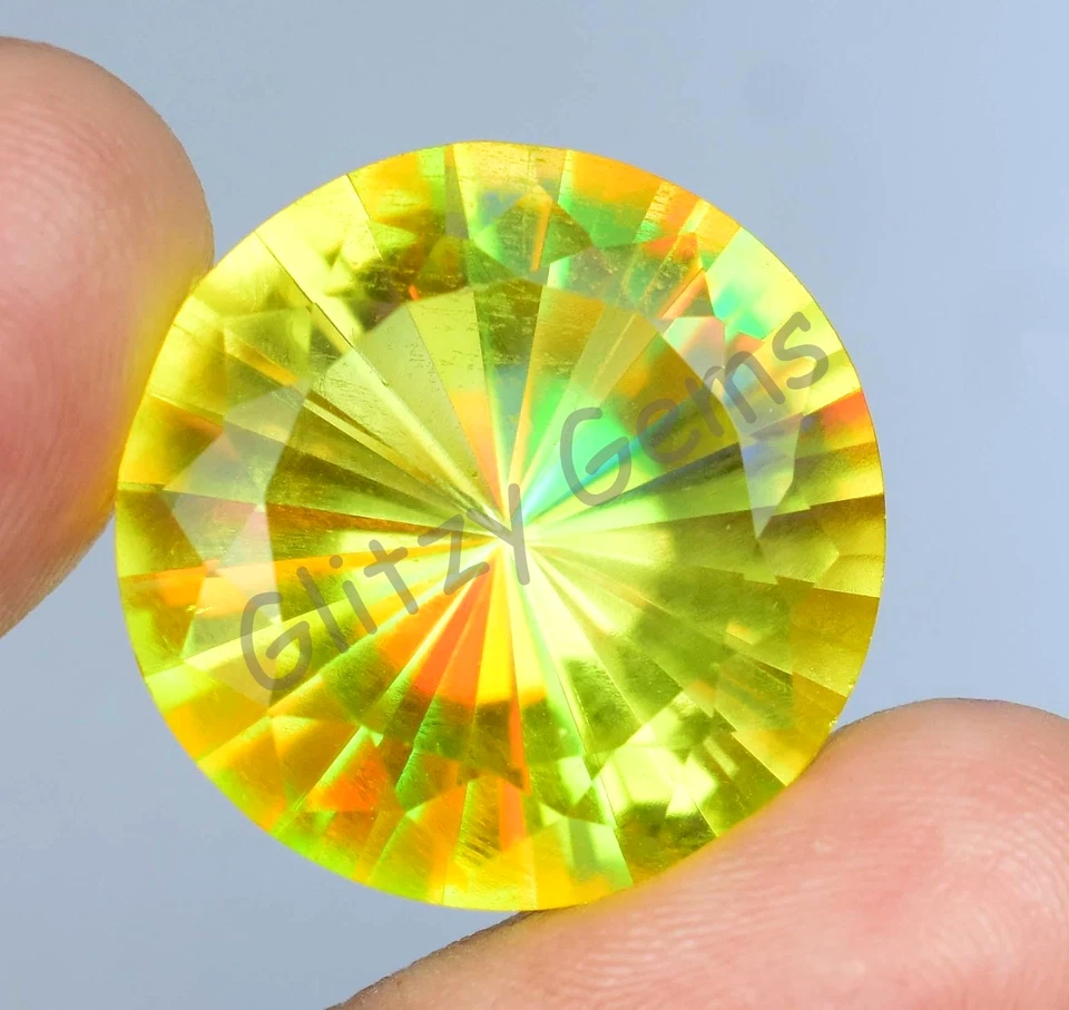 Cuarzo místico color amarillo natural 29,90 quilates redondo impecable piedra preciosa certificada Foto 1 de 4