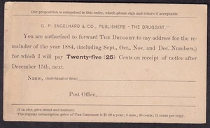 unverpostet 1884 Liberty Postkarte G P Engelhard & Co Verlag - Der Drogist - Bild 1 von 2