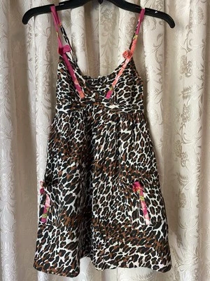 Betsey Johnson 100% cotton Babydoll Lingerie Dress Leopard Pink Stretch S - Image 1 of 4