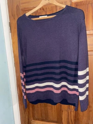 White Stuff  100% cotton purple with stripes long sleeves jumper 14 EUC - Image 1 of 4