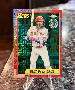 2025 Topps CHROME Update ELLY De La CRUZ #/99 GREEN MOJO 1990 Refractor Reds - Picture 1 of 2