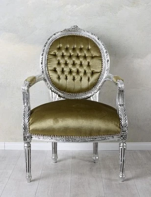 Sedia Barocco Samtstuhl Poltrona Argento Braccioli Antico Louis Cogliere - Immagine 1 di 4