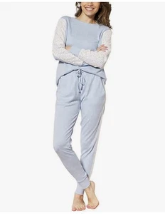 Flora Nikrooz Women 2 Piece Lounge Set with Lace, Jogger Pant/ Blue/Sz Small - Picture 1 of 4