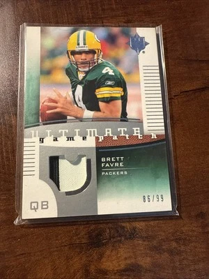 2007 Upper Deck Ultimate Brett Favre Game Used Jersey Patch Relic #86/99 - Image 1 of 2