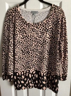 NUEVO/NUEVO CON ETIQUETAS Joseph A. Mujer Túnica Top~ Rosa con Estampado Animal Negro Talla S Foto 1 de 4