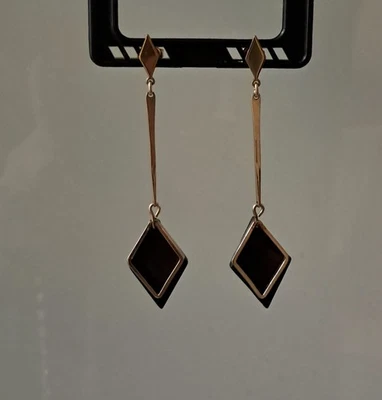 14kt Yellow Gold Filled Black Onyx Dangle/Drop Earrings w/ 🦋 Backs L - 2.25"in. - Image 1 of 4