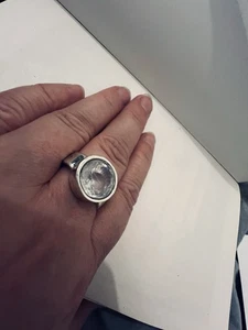 Large White Sapphire /moonstone like hues/Sterling Silver Ring Adjustable - Picture 1 of 12
