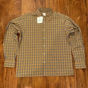 Sandro Paris Brown Black White Plaid Cotton Button Shirt Size Large - Picture 1 of 16