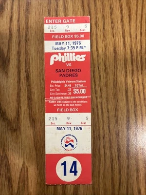 Steve Carlton Career Win 150 CG 7K's  Full Ticket Stub 5/11/76 Phillies Padres - Image 1 of 2
