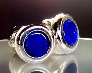 Vintage 14K White Gold Black Opal Stud Earrings - Picture 1 of 12