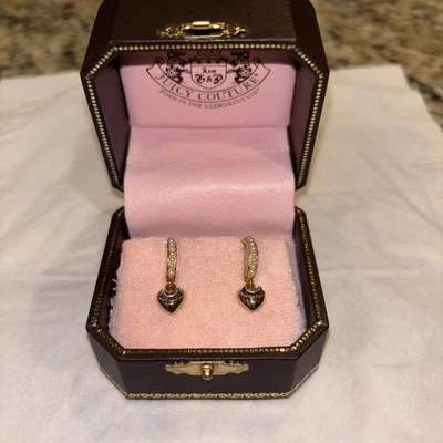 Juicy Couture GoldTone E- Puffed Heart Hug Earrings With Case - Image 1 of 4