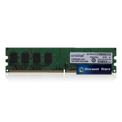 Crucial DDR2 2GB CT25664AA80E CT25664AA800 2RX8 RAM Memory PC2-6400U 800Mhz Desk - Image 1 of 2