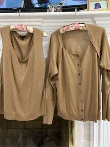Escada Twin Pullover Set, Gr. 46 XL, braun, Glitzerärmel & Oberteil neu ohne Etikett Seide Kaschmir - Bild 1 von 11