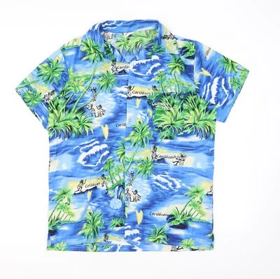 Lotus Mens Blue Polyester Blend -Up Size M Collared Hawaiian - Image 1 of 4