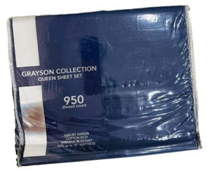 AQ Textiles Grayson 950 Thread Count Cotton Sateen 4-Pc Sheet Set - QUEEN - Navy - Picture 1 of 4