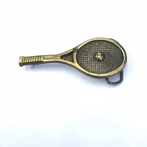Vintage 70er 1978 Cut-Out Tennisschläger und Ball massiv Messing Baron Gürtelschnalle - Bild 1 von 8